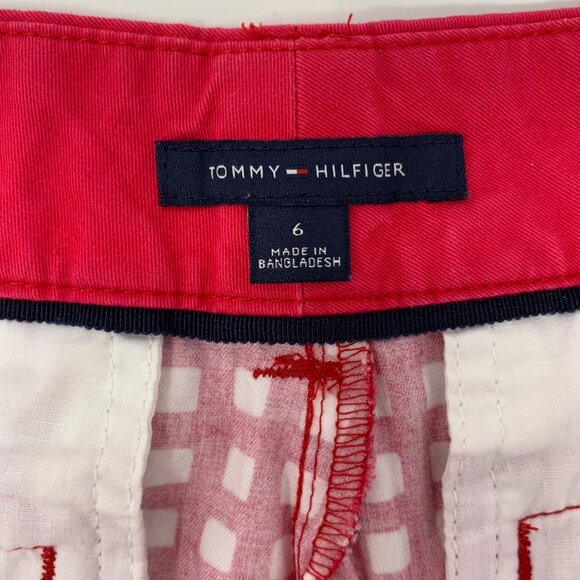 Tommy Hilfiger Red and White Squares Flat Front Cotton Women's Shorts Size 6 - Picture 3 of 8